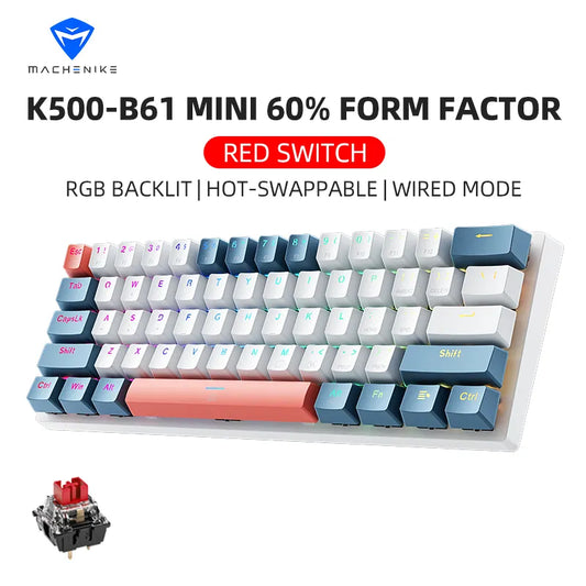 Machenike K500-B61 Mini Mechanical Keyboard - 61 Keys, Hot-Swappable, RGB Backlit